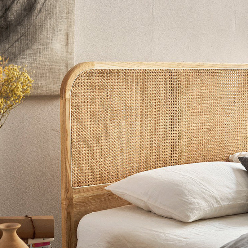 Natural Solid Wood Standard Bed Tropical Panel Bed with Headboard and Footboard