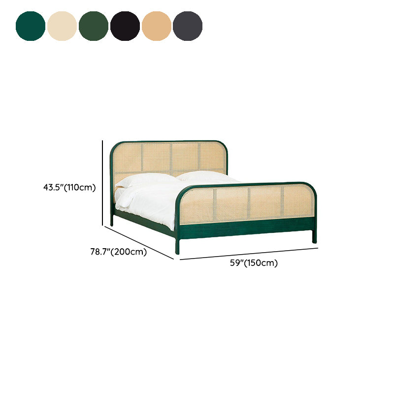 Natural Solid Wood Standard Bed Tropical Panel Bed with Headboard and Footboard