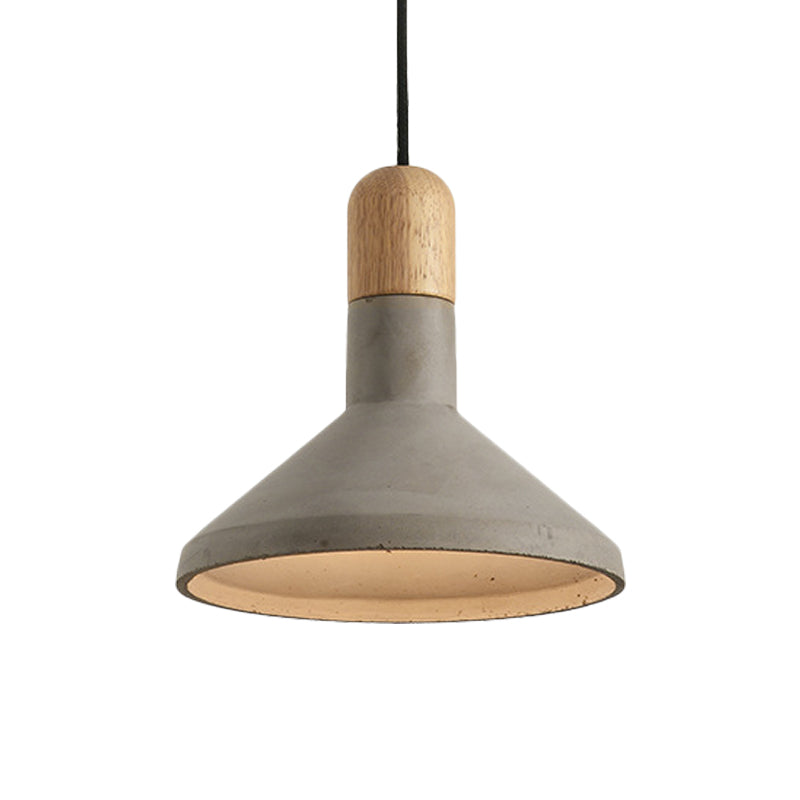Vintage Style Flared Pendant Light Kit 1 Head Cement Hanging Ceiling Lamp in Grey and Wood