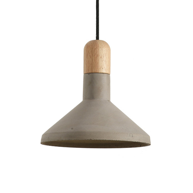 Vintage Style Flared Pendant Light Kit 1 Head Cement Hanging Ceiling Lamp in Grey and Wood