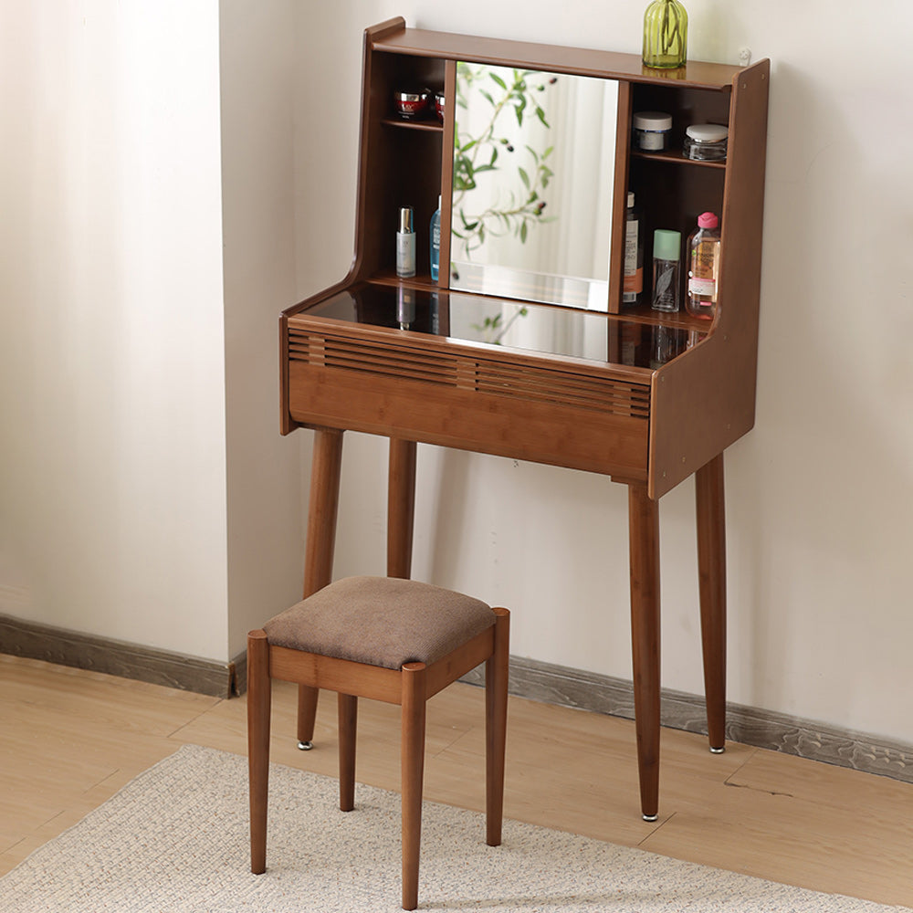 Modern Drawer Dressing Table Solid Wood Dresser Mirrored Vanity Set