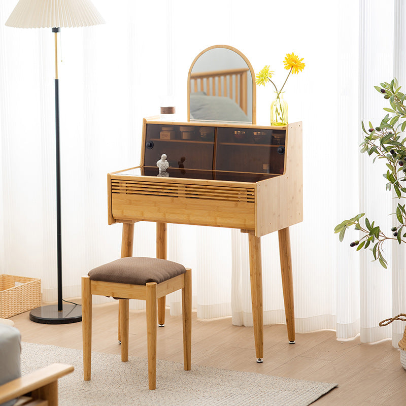 Modern Drawer Dressing Table Solid Wood Dresser Mirrored Vanity Set