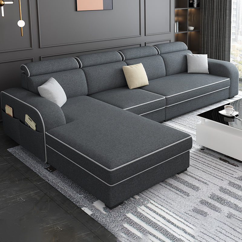 31.49" Tall Sectional Sofa Faux Leather/Linen Modular Sofa with Cushion Back