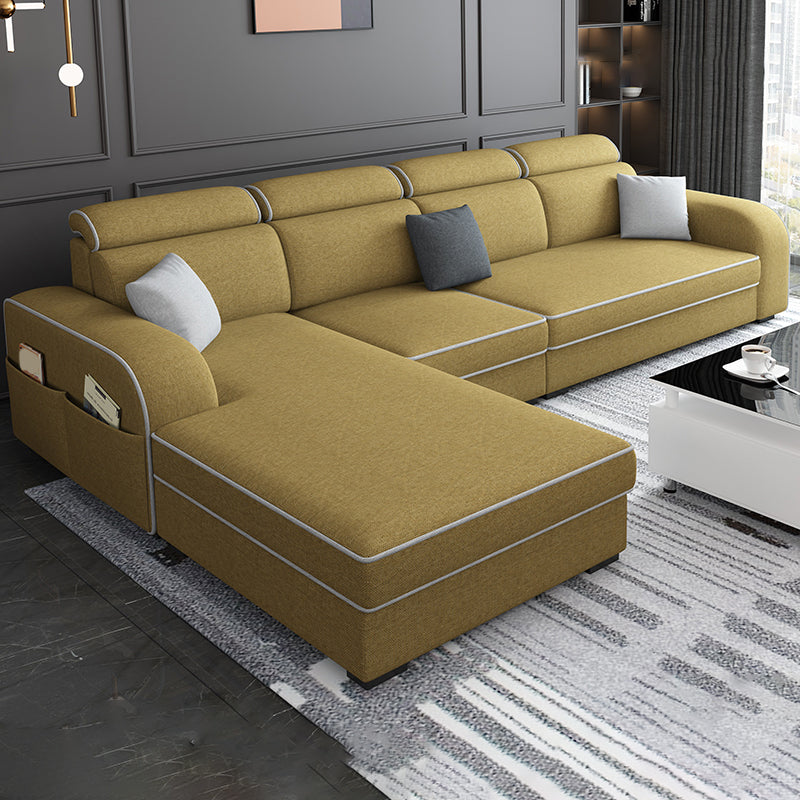 31.49" Tall Sectional Sofa Faux Leather/Linen Modular Sofa with Cushion Back