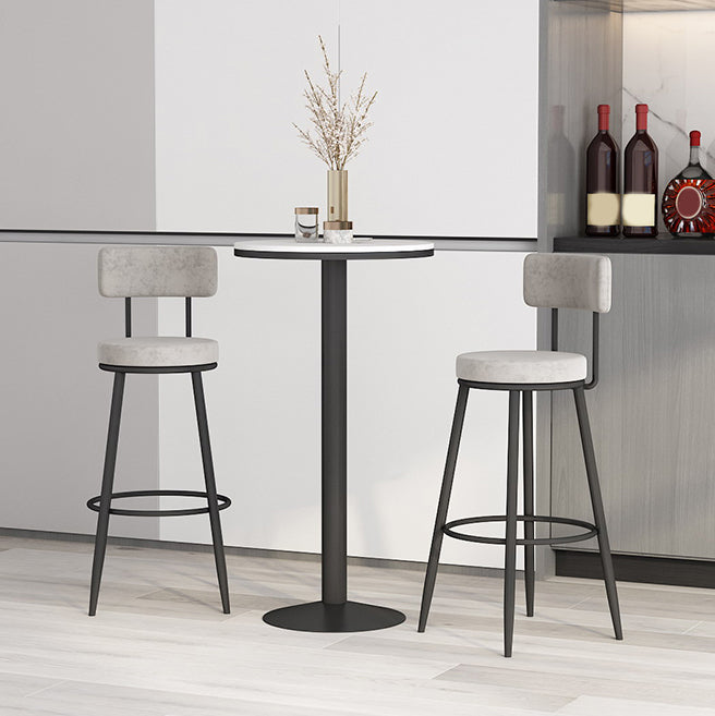 Modern Round Bar Table Set 1/3 Pcs Stone Top Bar Table and Leather Upholstered Stools
