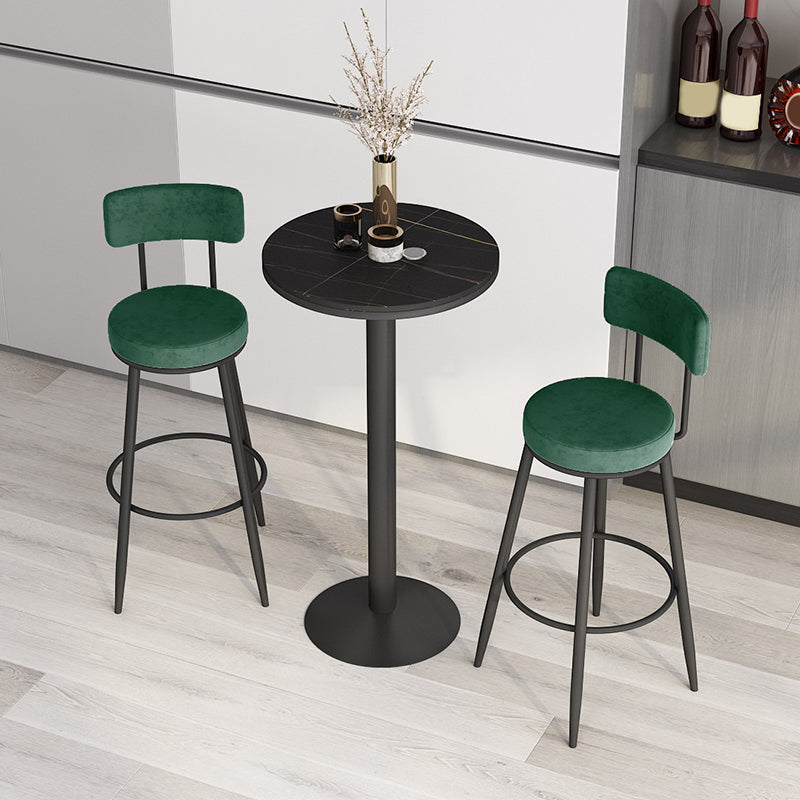 Modern Round Bar Table Set 1/3 Pcs Stone Top Bar Table and Leather Upholstered Stools