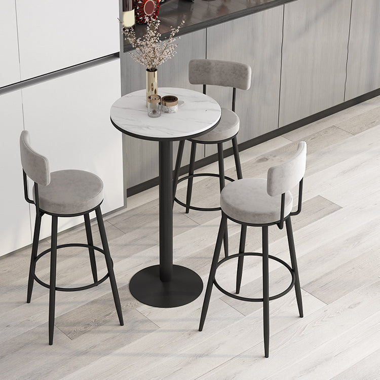 Modern Round Bar Table Set 1/3 Pcs Stone Top Bar Table and Leather Upholstered Stools