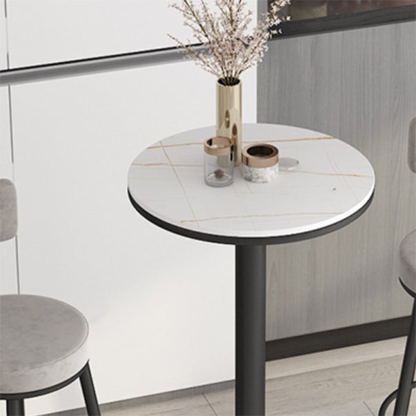 Modern Round Bar Table Set 1/3 Pcs Stone Top Bar Table and Leather Upholstered Stools