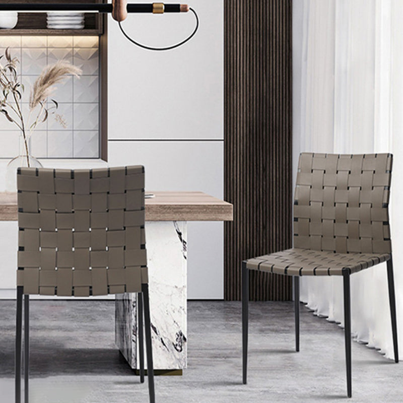 Tropical Dining Side Chair Metal and Faux Leather Indoor-Outdoor Chair