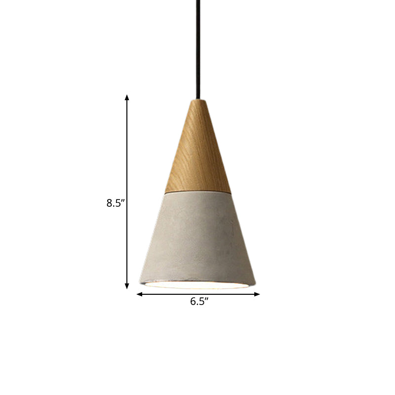 Cement Grey Hanging Light Kit Cone/Trapezoid/Can 1-Head 8.5"/10"/12" High Industrial Pendant Lamp Fixture with Wood Top