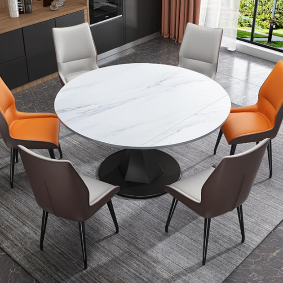 Modern Pedestal Dining Table Stone Top Dining Table with Leaf Extension