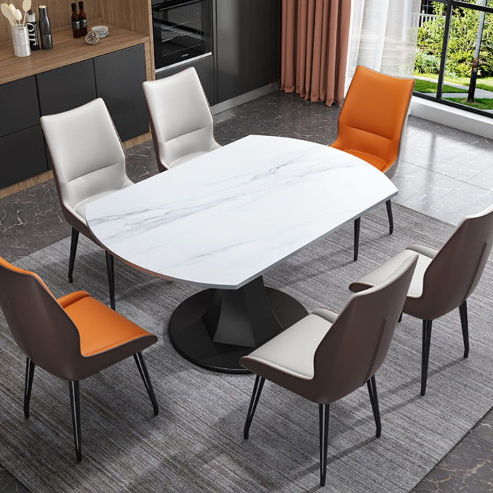 Modern Pedestal Dining Table Stone Top Dining Table with Leaf Extension