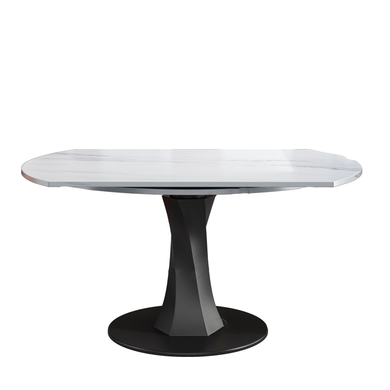 Modern Pedestal Dining Table Stone Top Dining Table with Leaf Extension