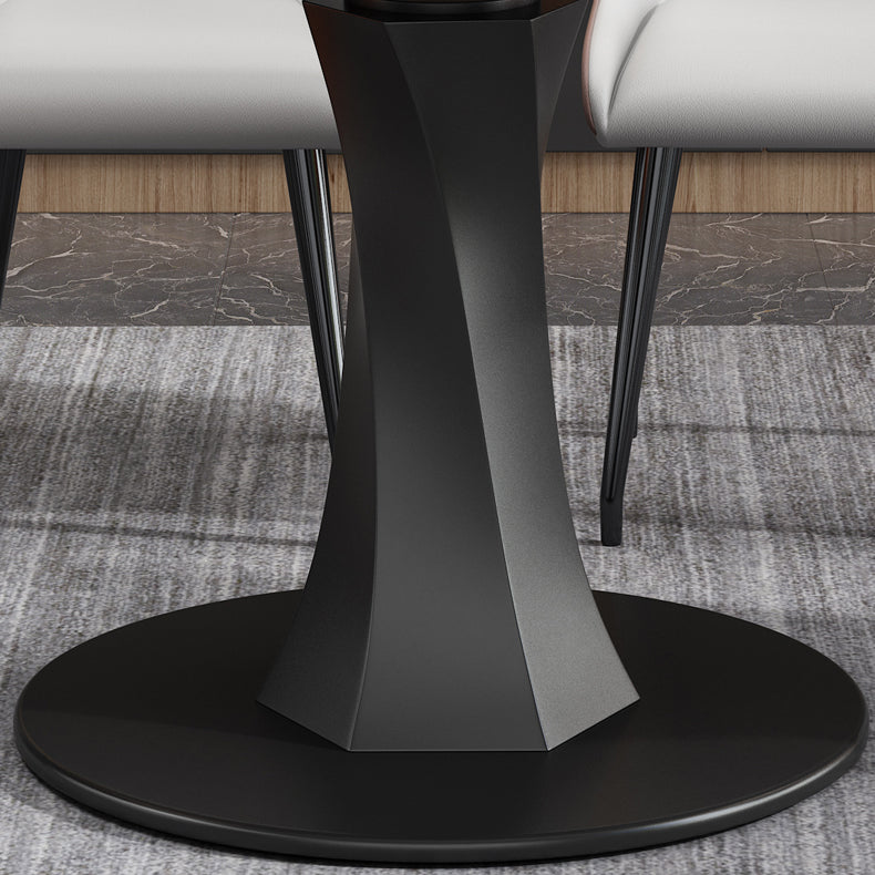 Modern Pedestal Dining Table Stone Top Dining Table with Leaf Extension
