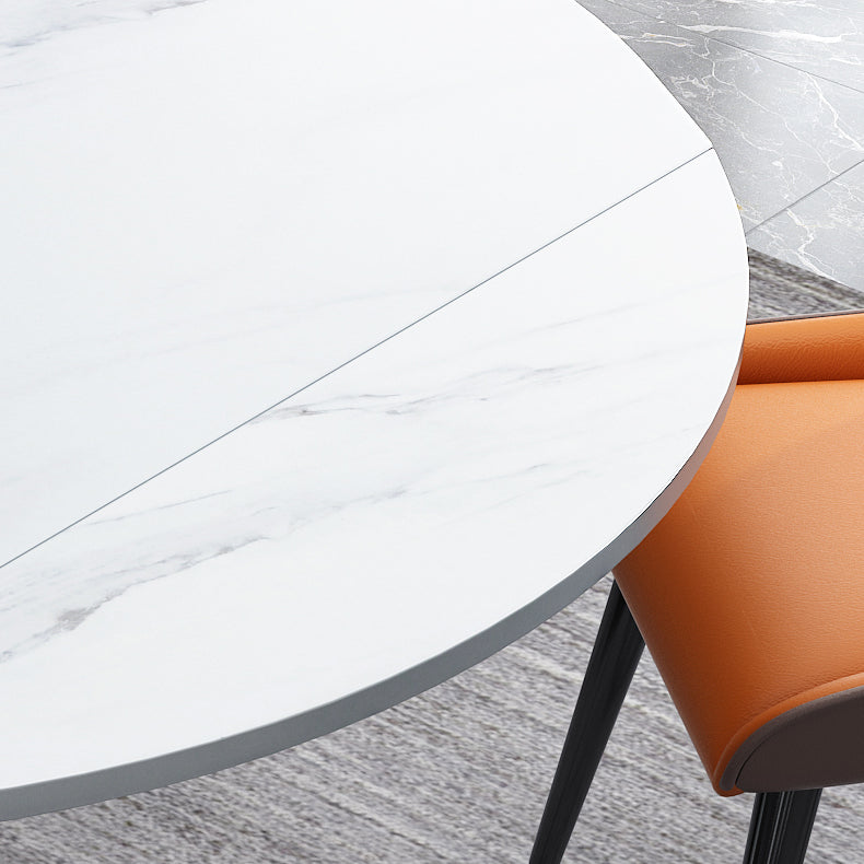 Modern Pedestal Dining Table Stone Top Dining Table with Leaf Extension