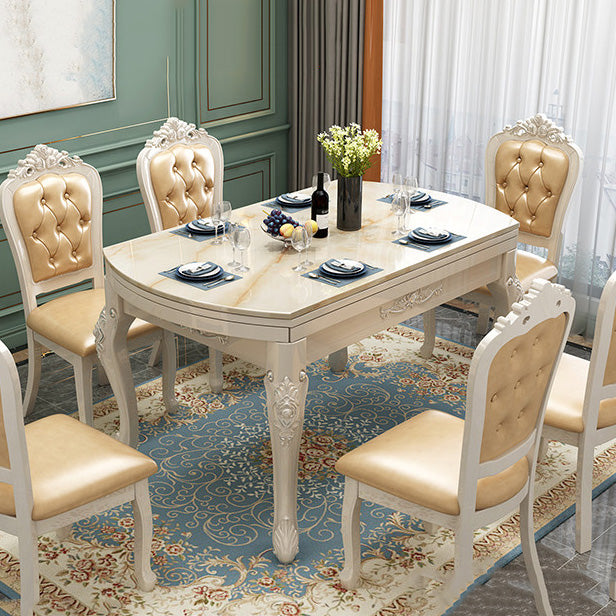 Faux Marble Dining Table Round 4 Legs Dining Site Table with Drop-Leaf