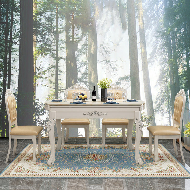 Faux Marble Dining Table Round 4 Legs Dining Site Table with Drop-Leaf