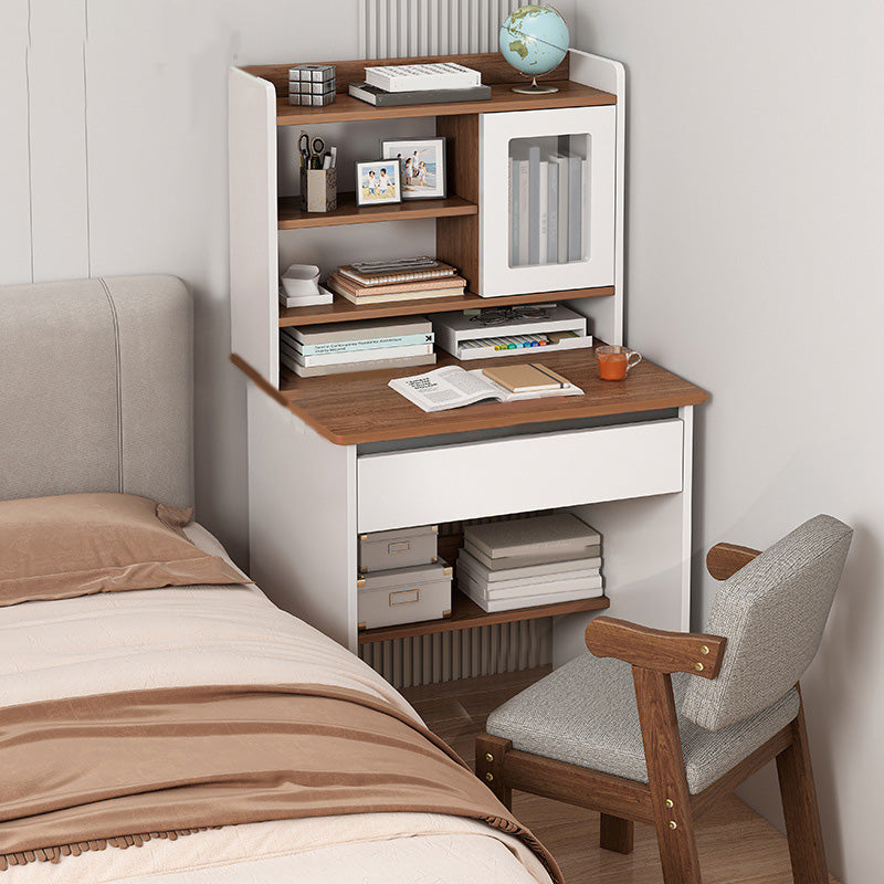 Contemporary Student Desk in White Wood with Drawers and Hutch