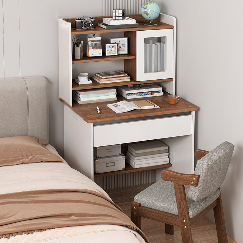 Contemporary Student Desk in White Wood with Drawers and Hutch