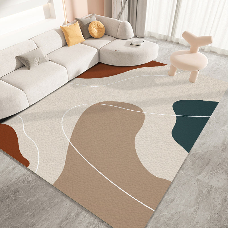 Nordic Style Rug Beige Polyester Carpet Stain Resistant Rug for Living Room