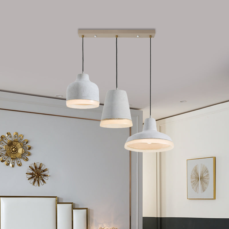 3 Bulbos Lámpara de cemento de cemento de geometría vintage de luz colgante múltiples en gris con dosel lineal/redondo