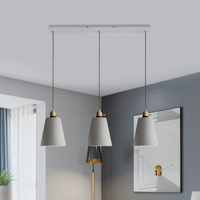 3-Light Multi Pendant Light Vintage Restaurant Hanging Lamp Kit with Bell/Cone/Drum Cement Shade in Grey, 3"/5"/6" Height