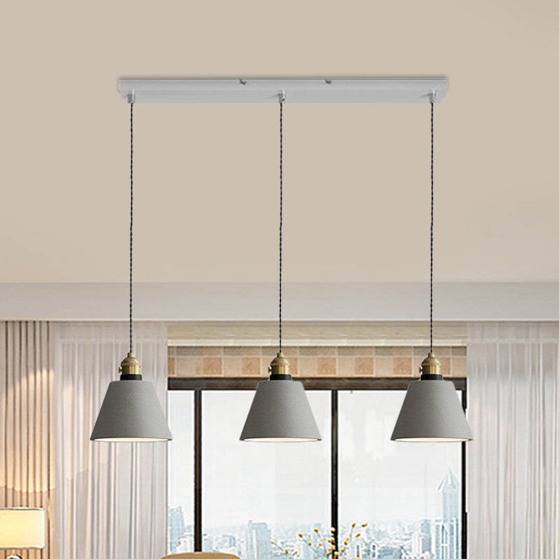 3-Light Multi Pendant Light Vintage Restaurant Hanging Lamp Kit with Bell/Cone/Drum Cement Shade in Grey, 3"/5"/6" Height