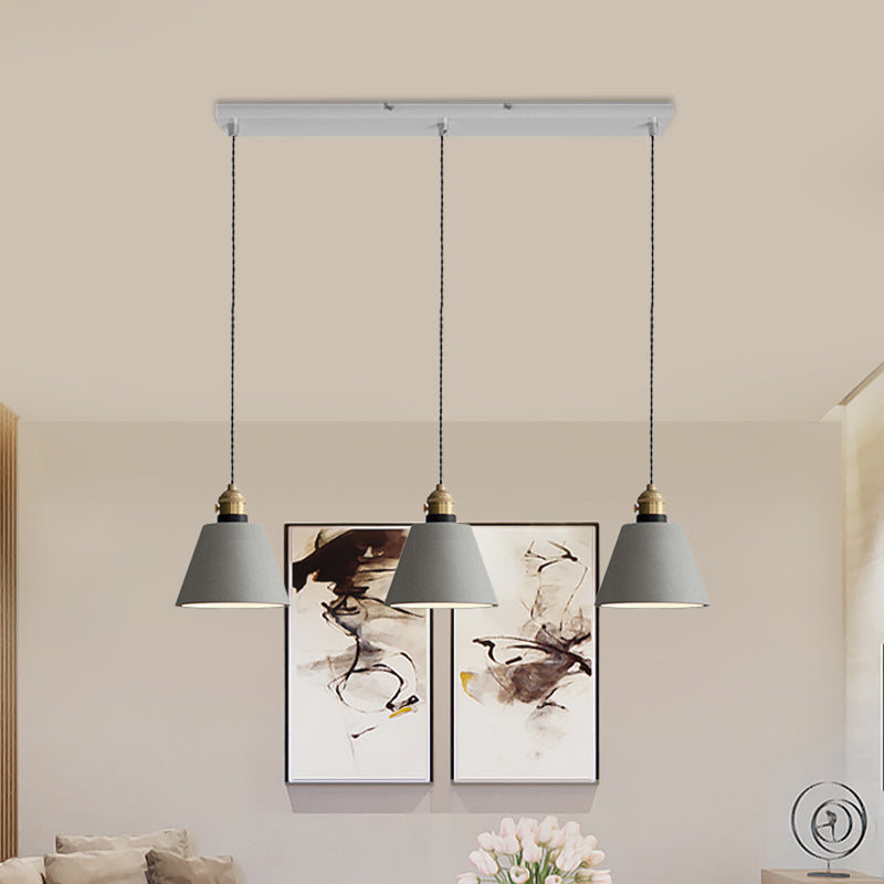 3-Light Multi Pendant Light Vintage Restaurant Hanging Lamp Kit with Bell/Cone/Drum Cement Shade in Grey, 3"/5"/6" Height