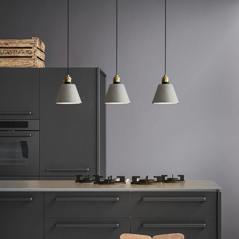 3-Light Multi Pendant Light Vintage Restaurant Hanging Lamp Kit with Bell/Cone/Drum Cement Shade in Grey, 3"/5"/6" Height