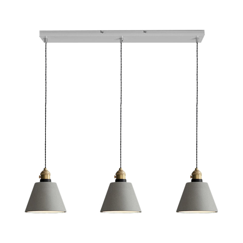 3-Light Multi Pendant Light Vintage Restaurant Hanging Lamp Kit with Bell/Cone/Drum Cement Shade in Grey, 3"/5"/6" Height