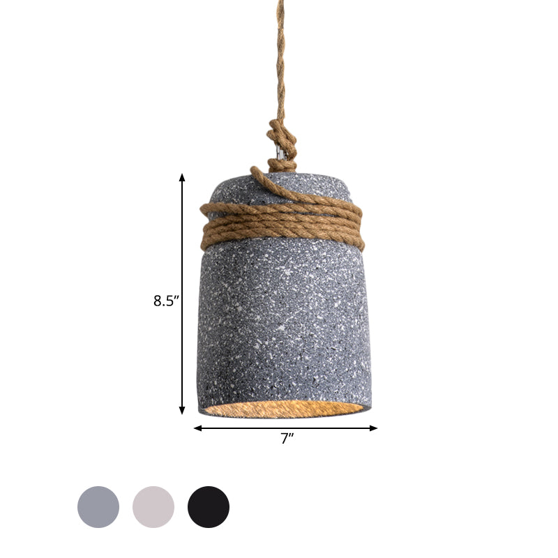 Cement Bell Pendant Lighting Antiqued 1 Bulb Restaurant Ceiling Lamp in Black/Grey/White with Rope Rod