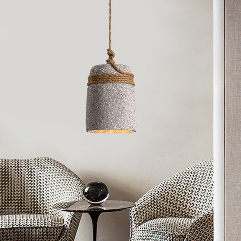 Cement Bell Pendant Lighting Antiqued 1 Bulb Restaurant Ceiling Lamp in Black/Grey/White with Rope Rod