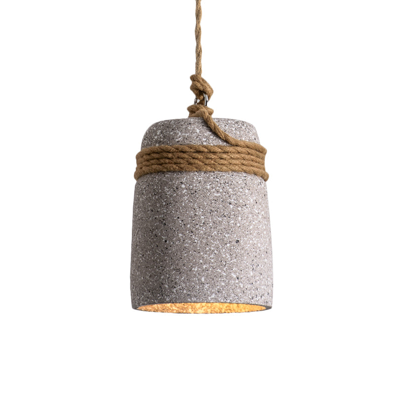 Cement Bell Pendant Lighting Antiqued 1 Bulb Restaurant Ceiling Lamp in Black/Grey/White with Rope Rod
