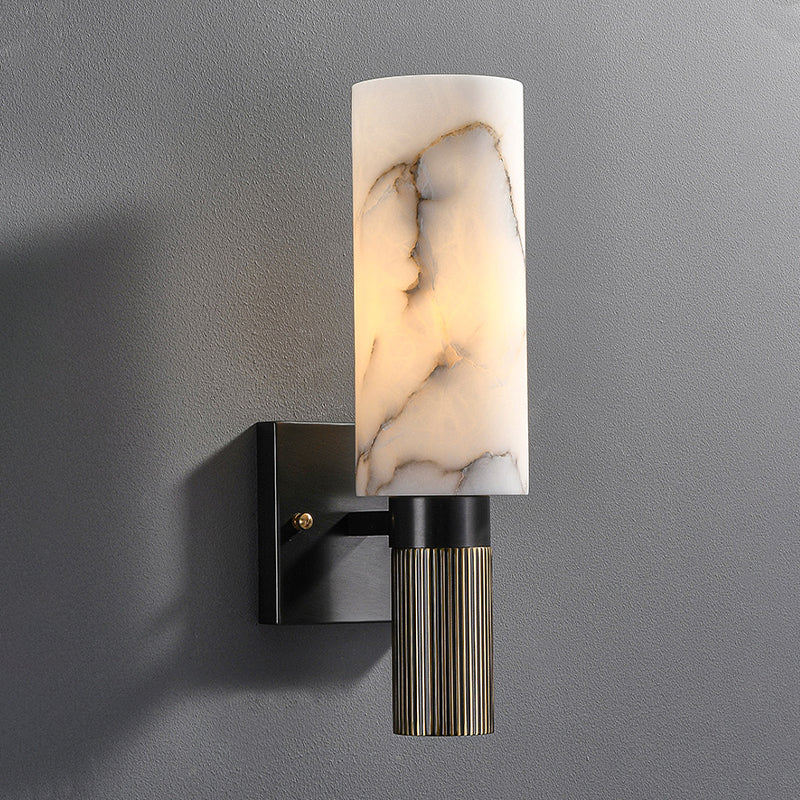 Single Modern Brass Wall Mounted Sconce Cylindrical Shaded Wall Light for Bedroom