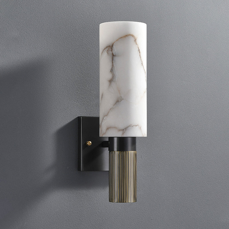 Single Modern Brass Wall Mounted Sconce Cylindrical Shaded Wall Light for Bedroom