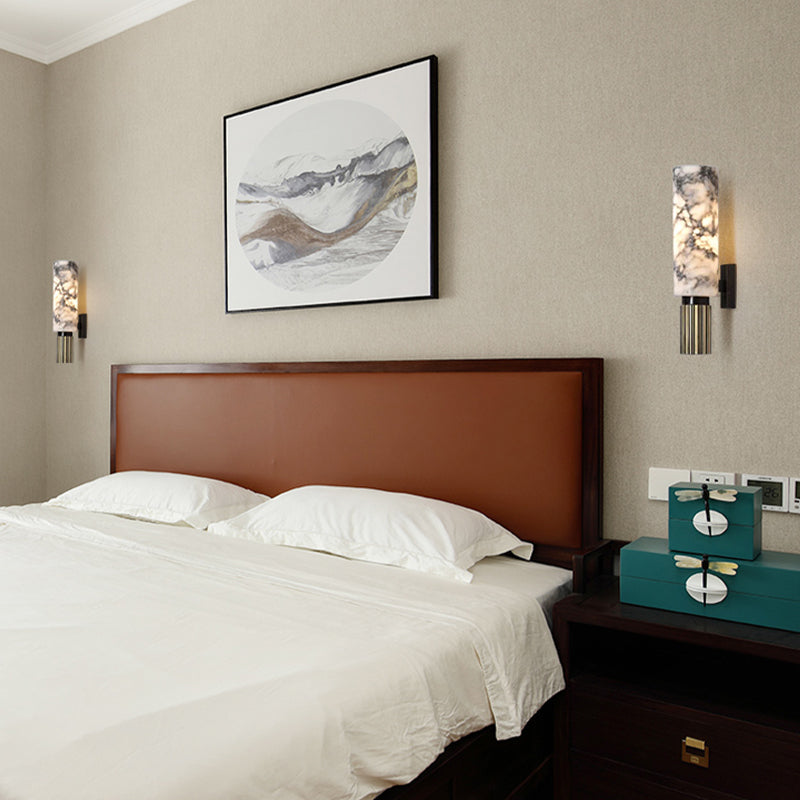 Single Modern Brass Wall Mounted Sconce Cylindrical Shaded Wall Light for Bedroom