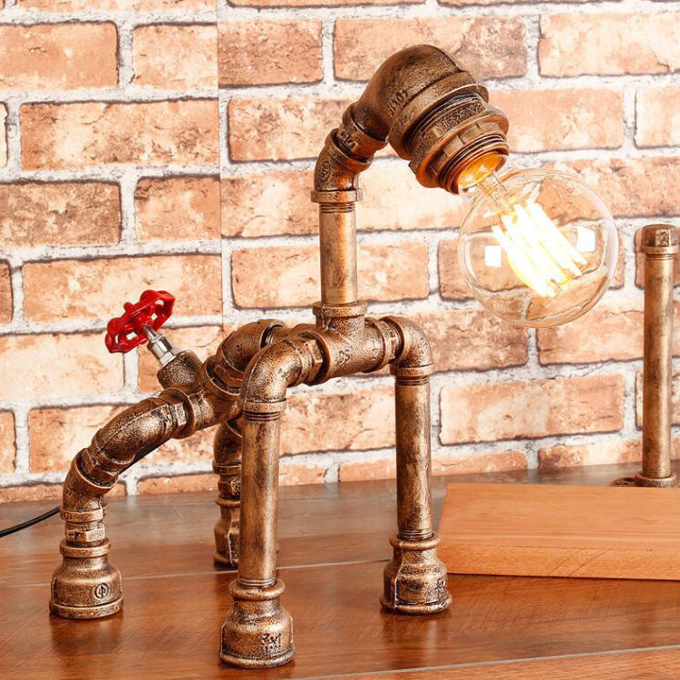 Lámpara de mesa para perros de 1 linda con tubería de agua Black/Bronze Iluminación de mesa de hierro forjado para restaurante