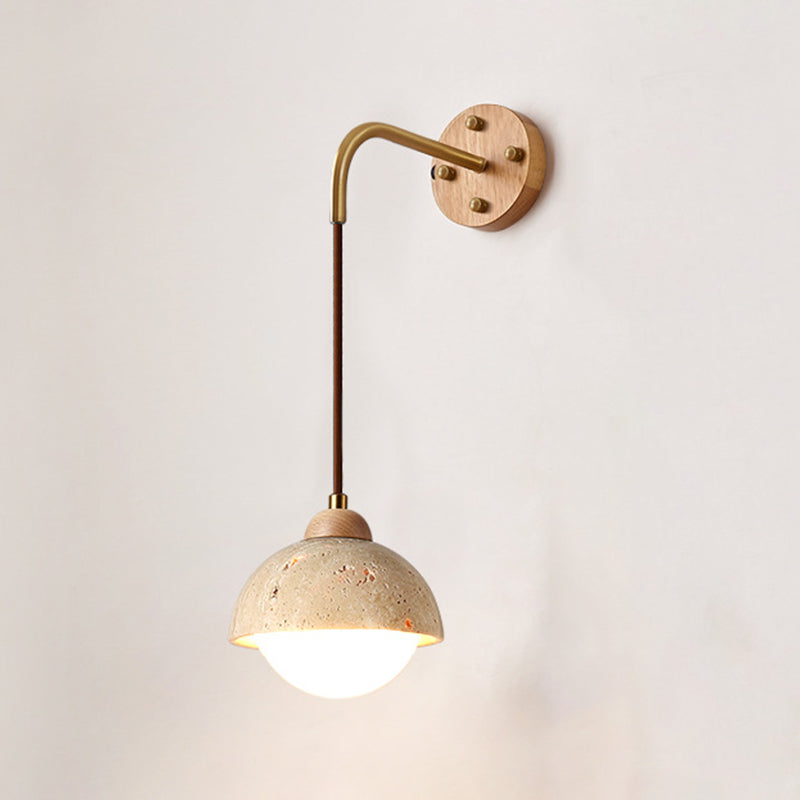 Modern Style Wall Lamp Wooden Wall Mount Lamp with Stone Shade for Bedroom