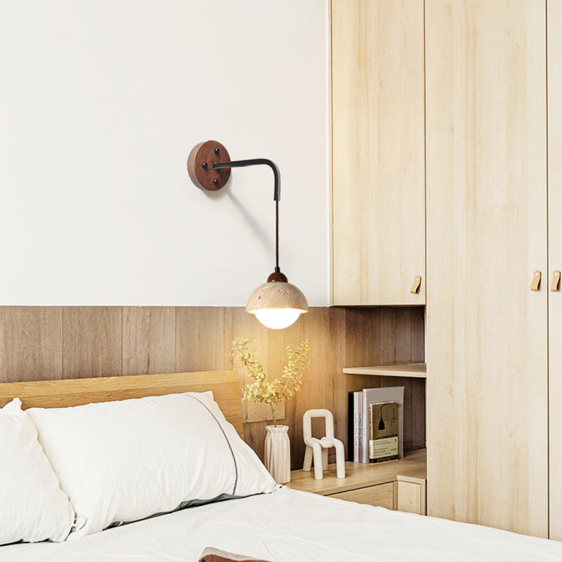 Modern Style Wall Lamp Wooden Wall Mount Lamp with Stone Shade for Bedroom