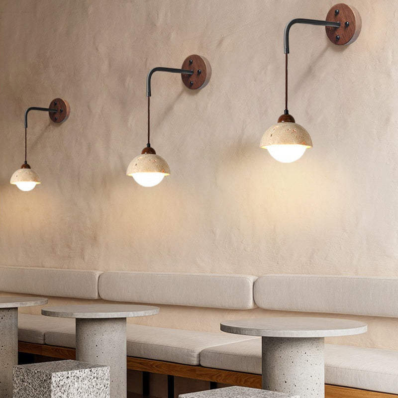 Modern Style Wall Lamp Wooden Wall Mount Lamp with Stone Shade for Bedroom