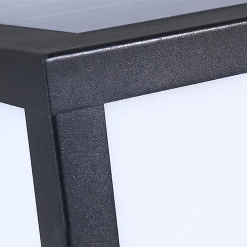 Square Shape Metal Outdoor Lamp Modern Style 1 Light Solar Pillar Lights in Black