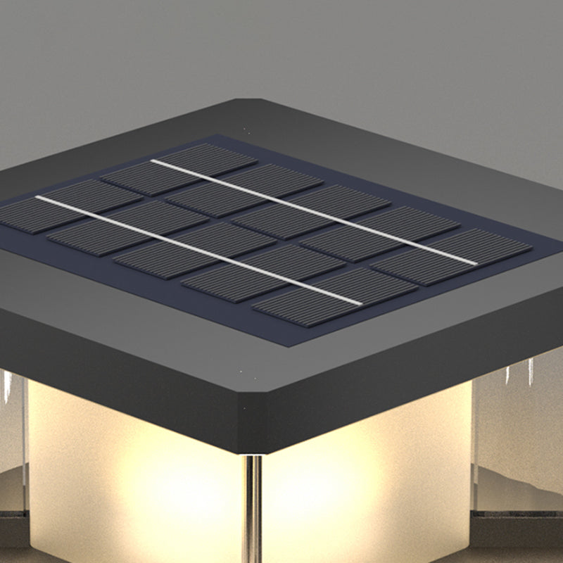 Square Shape Metal Outdoor Lamp Modern Style 1 Light Solar Pillar Light in Black