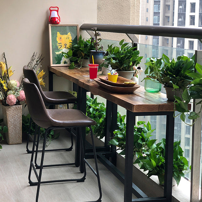 Industrial Style Bar Dining Table Rectangle Wooden Top Bar Wine Table