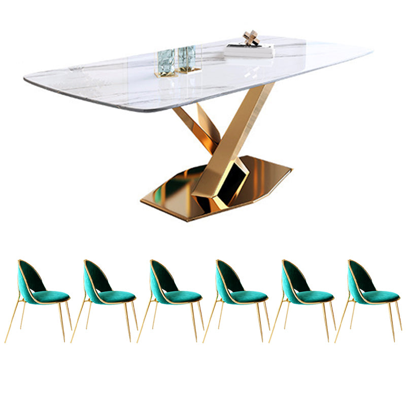 Glam Style Stone Furniture 1/5/7/9/ Pcs Rectangle Dinette Table with Upholstered Chair