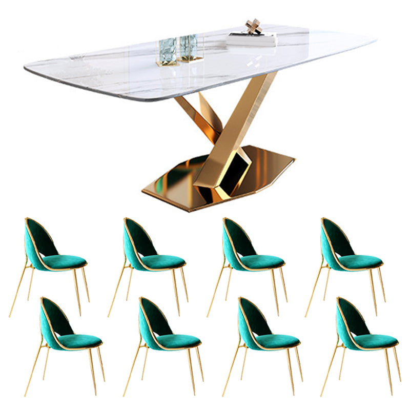 Glam Style Stone Furniture 1/5/7/9/ Pcs Rectangle Dinette Table with Upholstered Chair