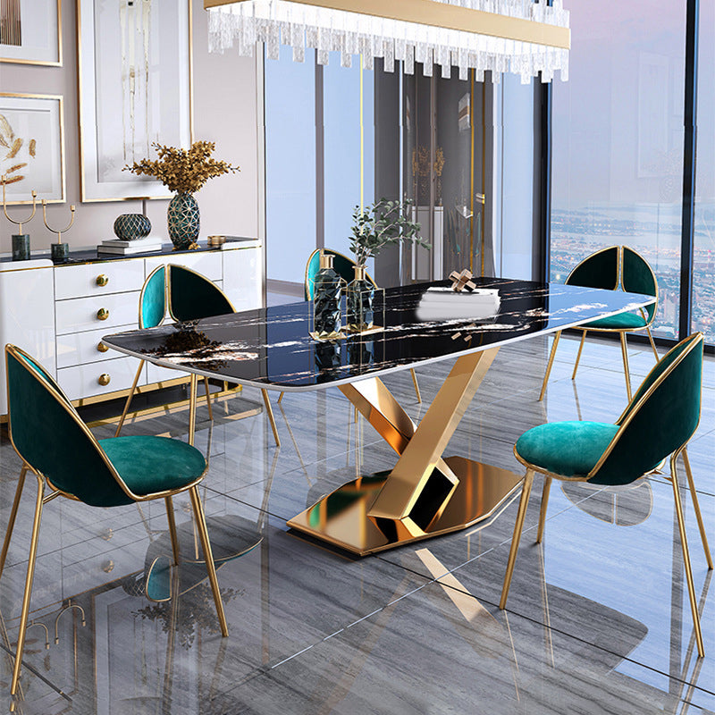 Glam Style Stone Furniture 1/5/7/9/ Pcs Rectangle Dinette Table with Upholstered Chair