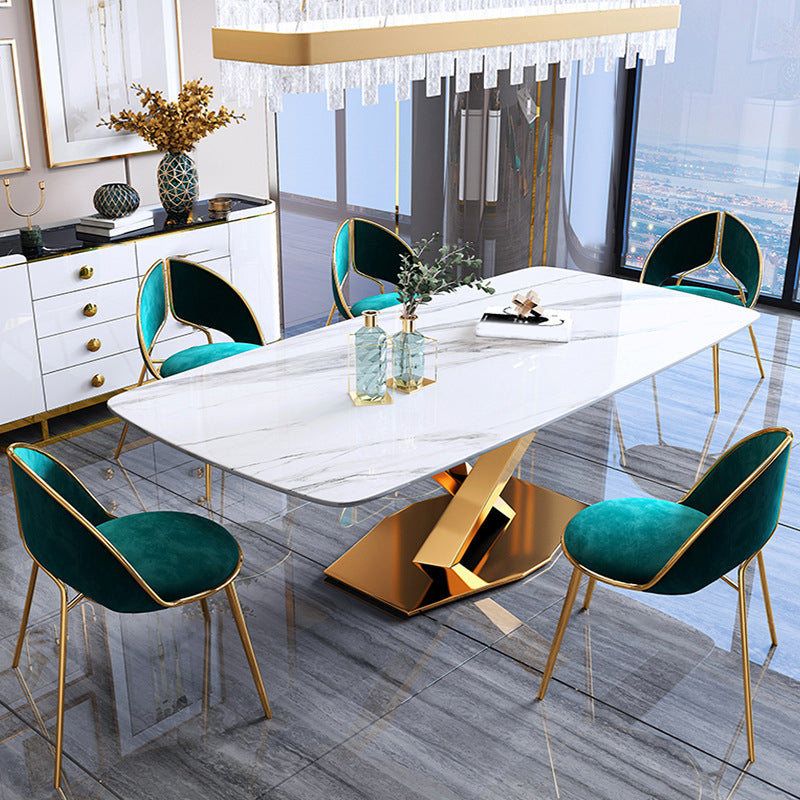 Glam Style Stone Furniture 1/5/7/9/ Pcs Rectangle Dinette Table with Upholstered Chair