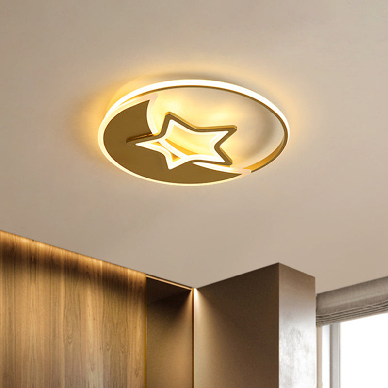 LED Living Room Ceiling Lamp Contemporary Gold Finish Flush Mount Fixture with Star/Loving Heart Acrylic Shade