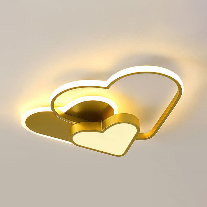 Heart Design Ceiling Fixture Modern Acrylic LED Gold Finish Flush Mount Light for Bedroom