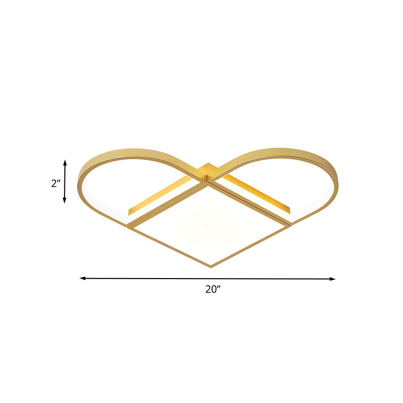 Loving Heart Ceiling Light Fixture Cartoon Acrylic LED Living Room Flush Mount Lamp in Gold